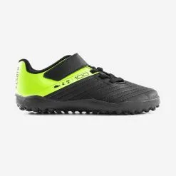 Kipsta BOTAS DE FÚTBOL NIÑO CON TIRA ADHERENTE 100 EASY TURF TF NEGRO Y AMARILLO -Running comercio botas de futbol nio con tira adherente 100 easy turf tf negro y amarillo 1
