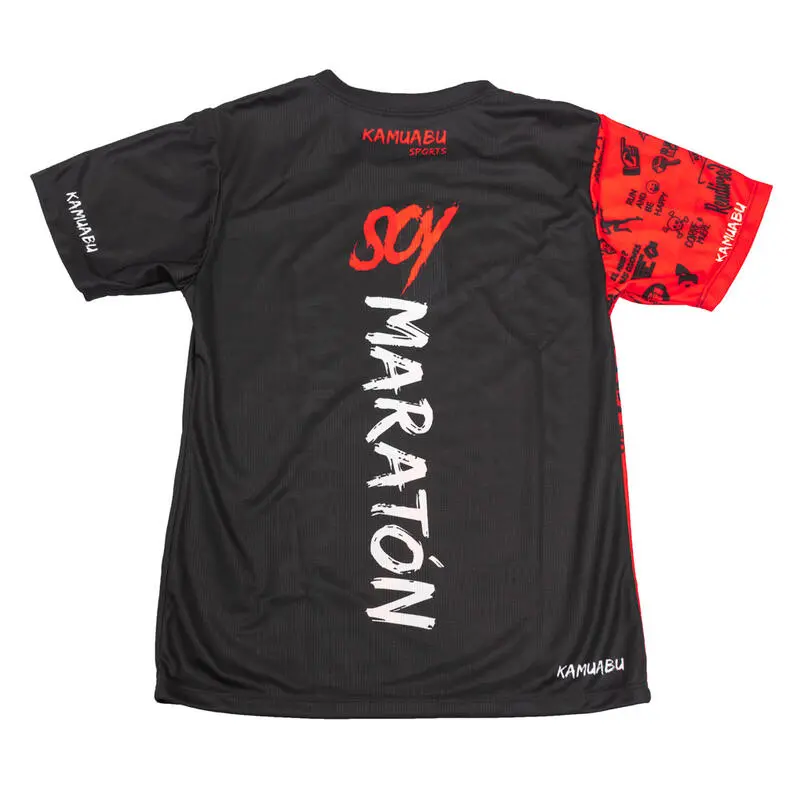CAMISETA DE RUNNING #SOYMARATON Para HOMBRE - KAMUABU Color ROJO/NEGRO 110grs 4 CAMISETA DE RUNNING #SOYMARATON Para HOMBRE - KAMUABU Color ROJO/NEGRO 110grs - Imagen 2