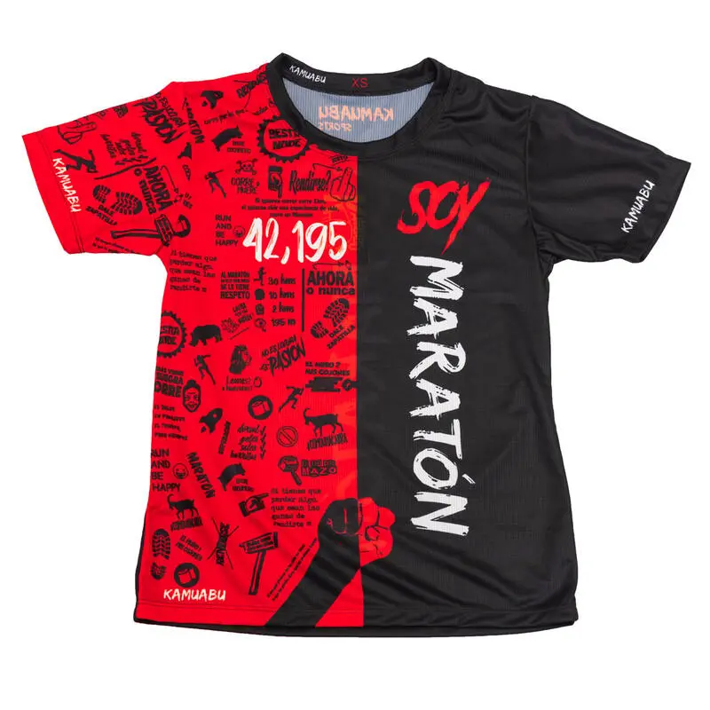 CAMISETA DE RUNNING #SOYMARATON Para HOMBRE - KAMUABU Color ROJO/NEGRO 110grs 3 CAMISETA DE RUNNING #SOYMARATON Para HOMBRE - KAMUABU Color ROJO/NEGRO 110grs