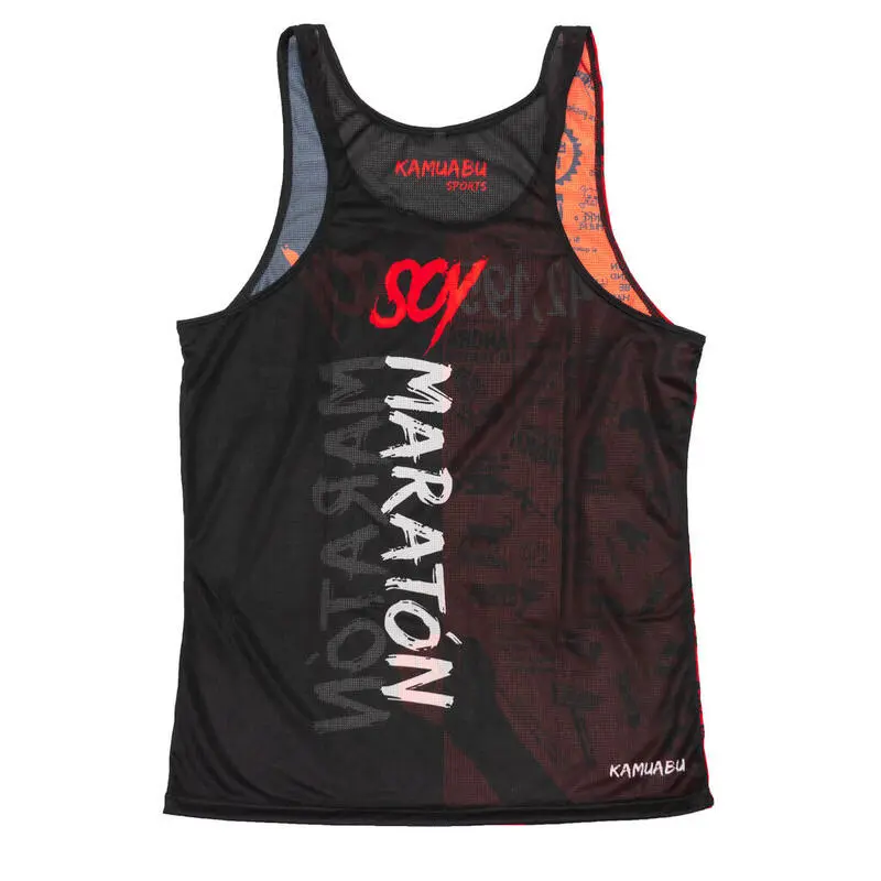 CAMISETA DE RUNNING #SOYMARATON Para HOMBRE - KAMUABU Roja/negra De Tirantes 4 CAMISETA DE RUNNING #SOYMARATON Para HOMBRE - KAMUABU Roja/negra De Tirantes - Imagen 2