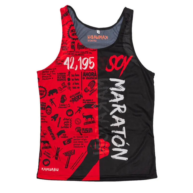 CAMISETA DE RUNNING #SOYMARATON Para HOMBRE - KAMUABU Roja/negra De Tirantes 3 CAMISETA DE RUNNING #SOYMARATON Para HOMBRE - KAMUABU Roja/negra De Tirantes
