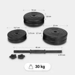 Kit Mancuernas Musculación Gyronetics Negro 30Kg Diámetro 25mm -Running comercio kit mancuernas musculacion gyronetics negro 30kg diametro 25mm 2