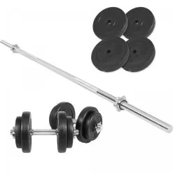 Gorilla Sports SET DE MANCUERNAS 60KG |DISCOS DE PLÁSTICO + BARRAS 2X35CM Y 1X170CM|MUSCULACIÓN